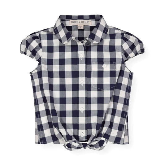 Tie-Front Button Down Top - Navy Check