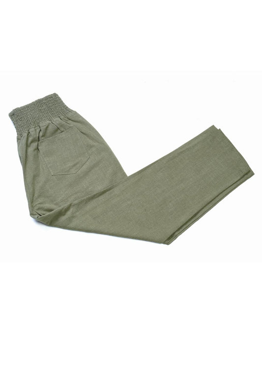 Everyday Transitional Maternity Smocked Linen Pant - Olive