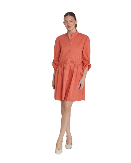 Cammie Ruffle Shirt Dress - Burnt Orange