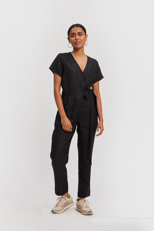 Cropped Wrap Jumpsuit - Black