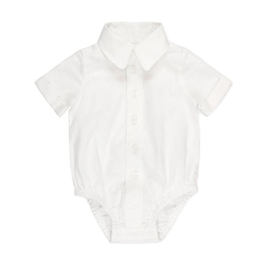 Short Sleeve Button Down Bodysuit - White Linen