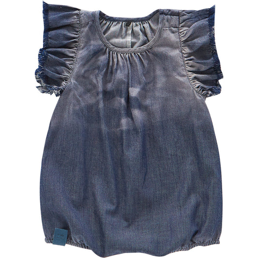 Denim Bubble Romper - Indigo