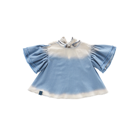 Girls Distressed Chambray Flared Top - Light Blue
