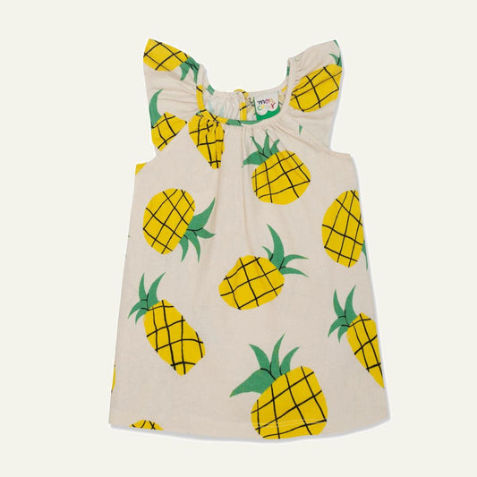 Recycled Cotton Pineapple Harvest Kid Summer Dress - Natural/Multi