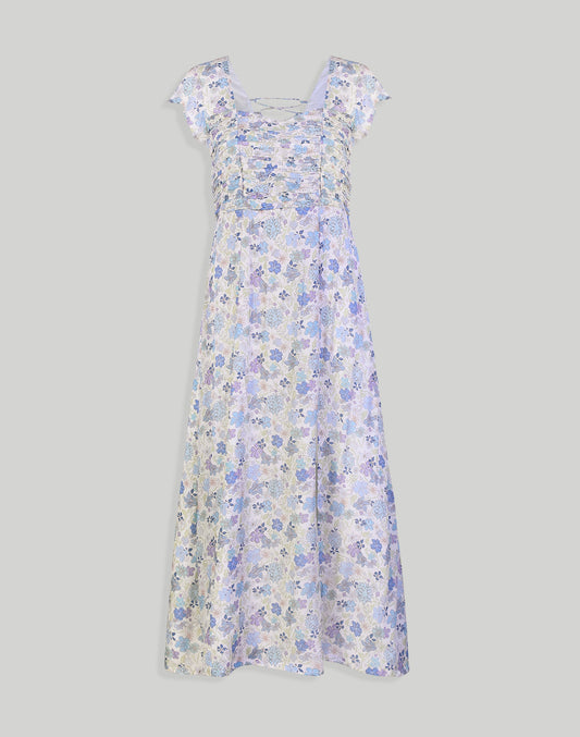 Ruched Dress - Blue Remixed Florals