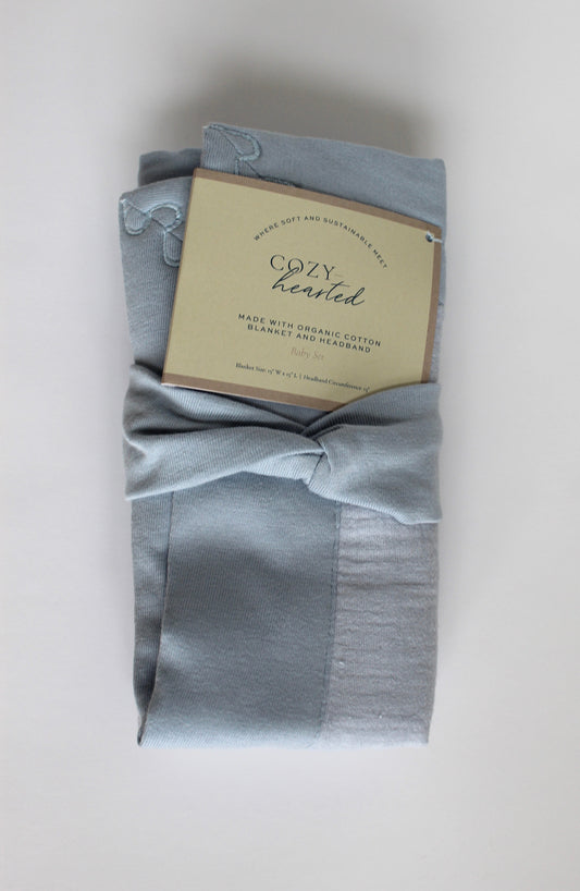The Mini Cozy Lovey – Organic Baby Security Blanket Set - Baby Blue