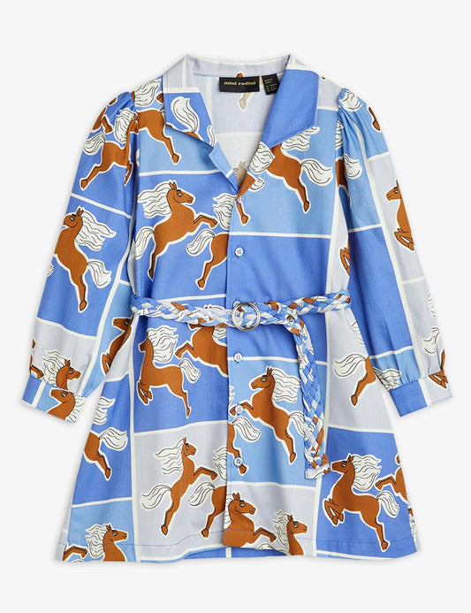 Horses Woven Dress - Blue