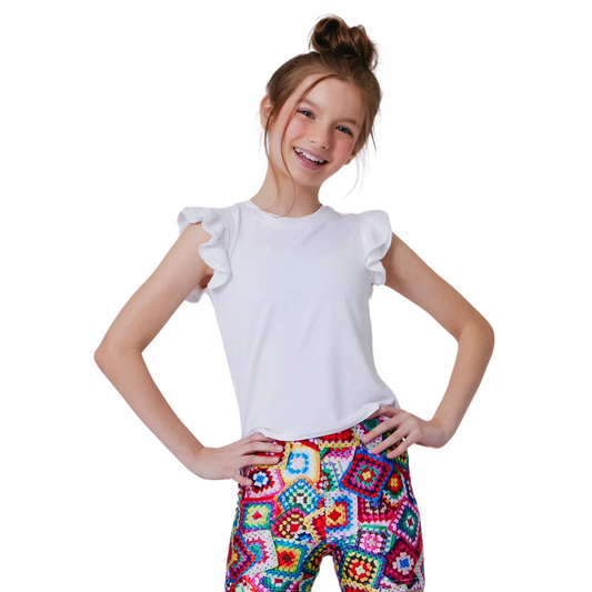 Ruffle Sleeve Crop Tee - White