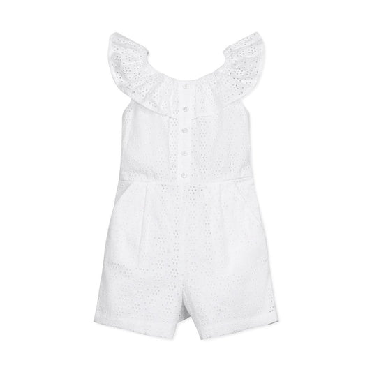 Organic Eyelet Ruffle Romper - White Eyelet