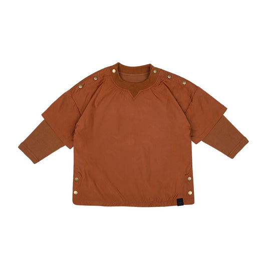 Kids Layered Nylon Top with Jersey Sleeve - Rust
