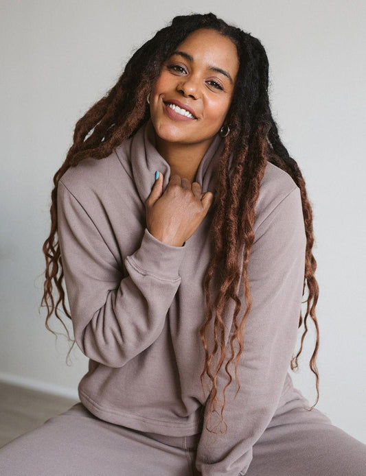 The Women's Funnel Neck Sweatshirt - Taupe