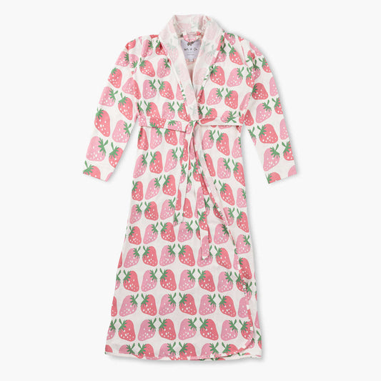 Printed Organic Lounge Robe - Strawberry Jam