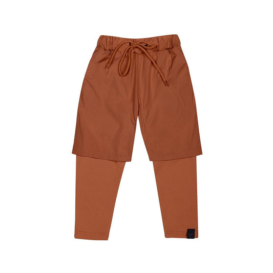 Kids Layered Nylon Shorts with Leggings - Rust