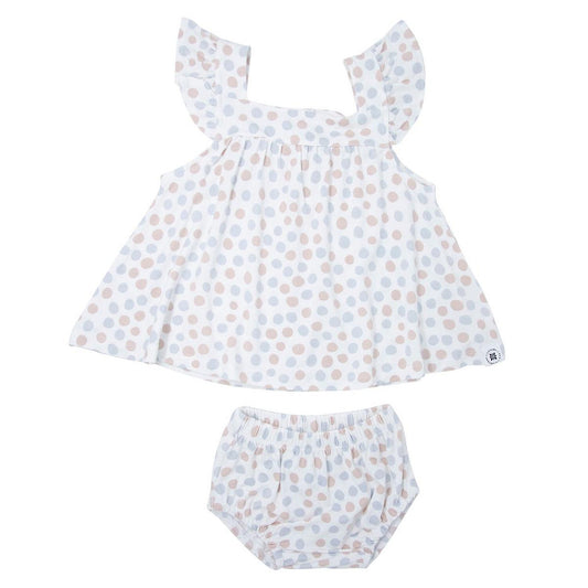 Ruffle Dress & Bloomer - Polka Dot Grey