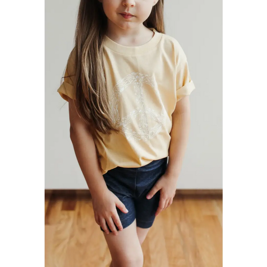 Peace Floral Kid’s Illustrated T-Shirt - Peach