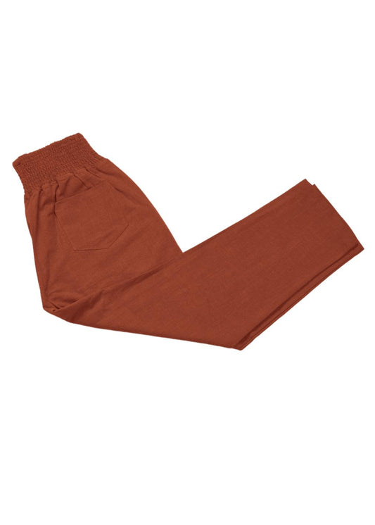 Everyday Transitional Maternity Smocked Linen Pant - Cinnamon