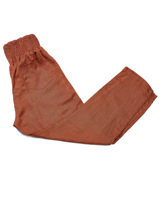 Adult Plus Size Transitional Maternity Smocked Linen Pant - Cinnamon