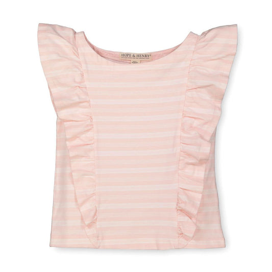 Ruffle Knit Top - Light Pink Stripe