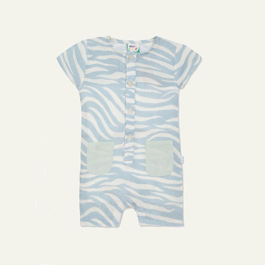 Linen Blue Zebra Baby Romper - Natural/sterling Blue
