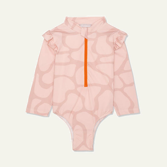 Recycled Polyester Spotted Giraffe Zipped Baby Rashguard - Misty Rose/sepia Rose