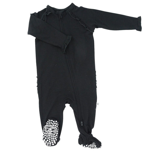 Ruffle Footie - Charcoal Black