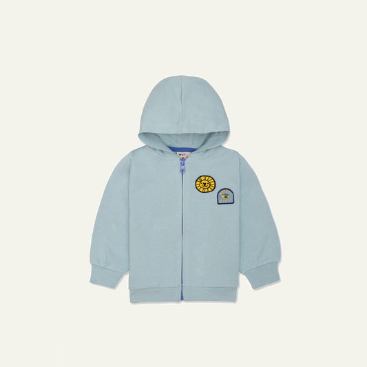 Recycled Cotton Patches Baby Zipper Hoodie - Sterling Blue