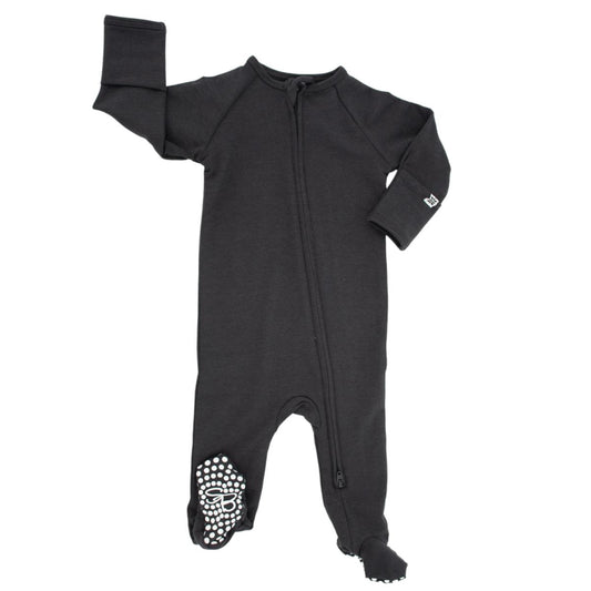 French Terry Zipper Footie - Charcoal Black