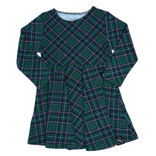Swirly Girl Dress - Green Plaid