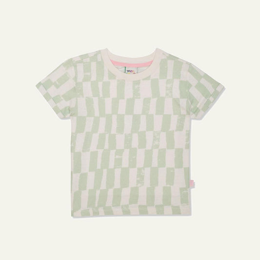 Recycled Cotton Checkered Baby T-shirt - Natural/sea Foam