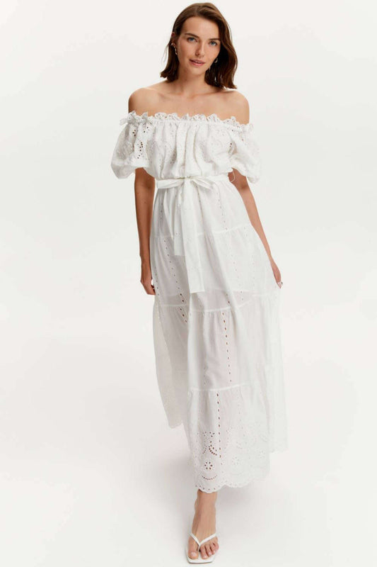 Embroidery Long Dress - off-white