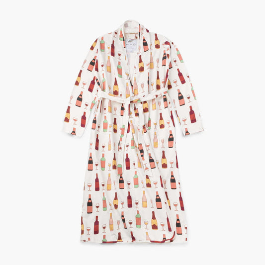 Printed Organic Lounge Robe - Wine Night