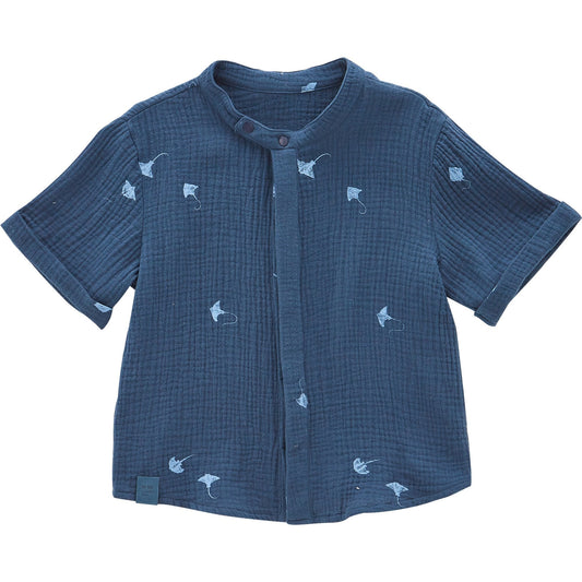 Gauze Button Up Shirt - Navy