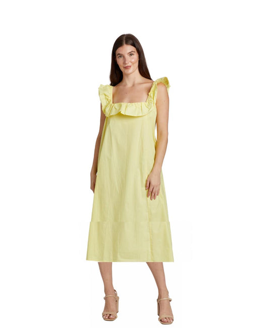Ali Ruffle Square Neck Dress - Butter Yellow