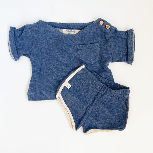 Baby Boatneck Pocket Tee - Heather Lake