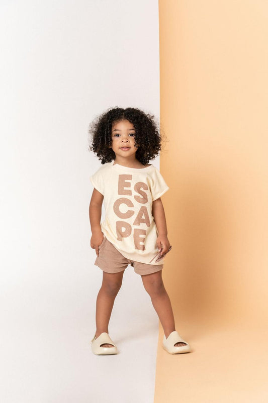 Kids Sleeveless Terry Pull-Over Top with ESCAPE Print - Cream