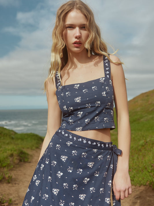 Camila Top - Dark Galaxy Blue/Alabaster Ditsy Floral