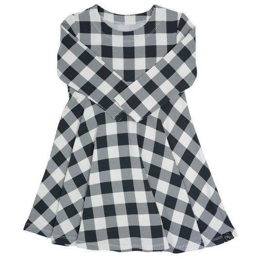 Swirly Girl Dress - Buffalo Plaid Black