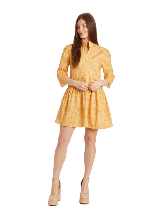 Cammie Ruffle Shirt Dress - Yellow Tile