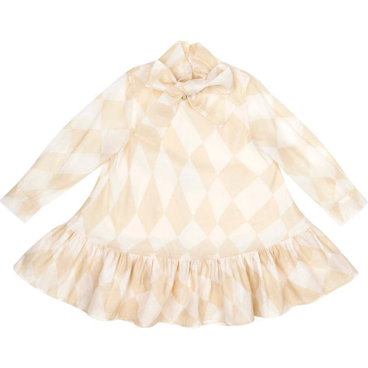 Girls Special Occasion Dress with a Bow - Beige