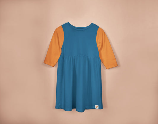 Long Sleeve Modal Two-Tone Dress - Pond