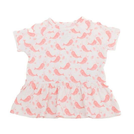Ruffle Bottom Tee - Narwhal Pink