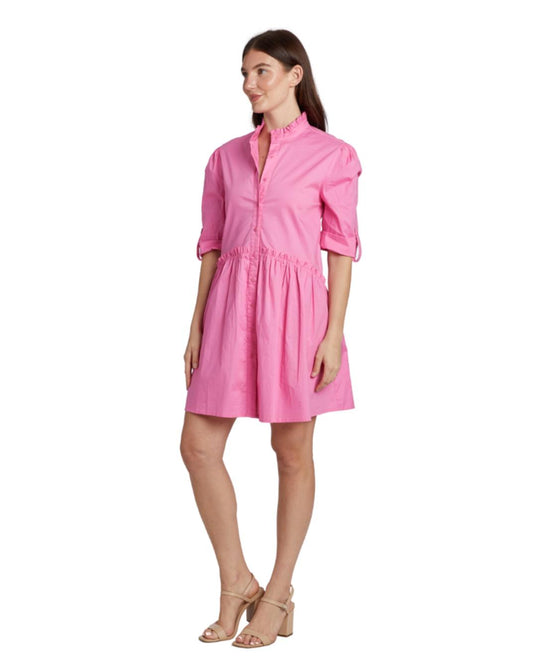 Cammie Ruffle Shirt Dress - Peony Pink