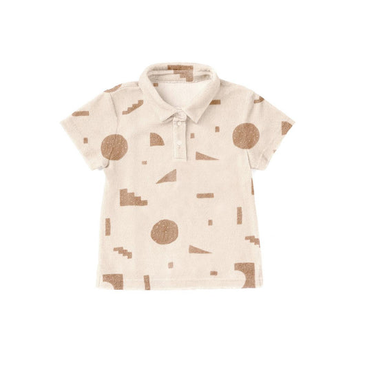 Boys Terry Polo Shirt with Geo Print - Cream