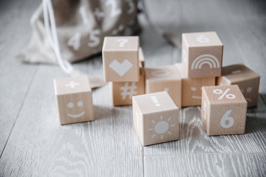 Wooden Math Blocks in White - Wood