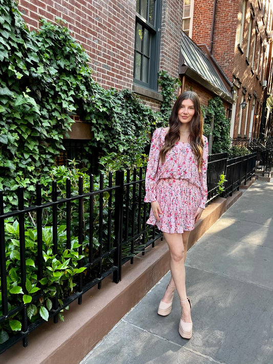 Stephanie Pleated Skirt - Pink Florals